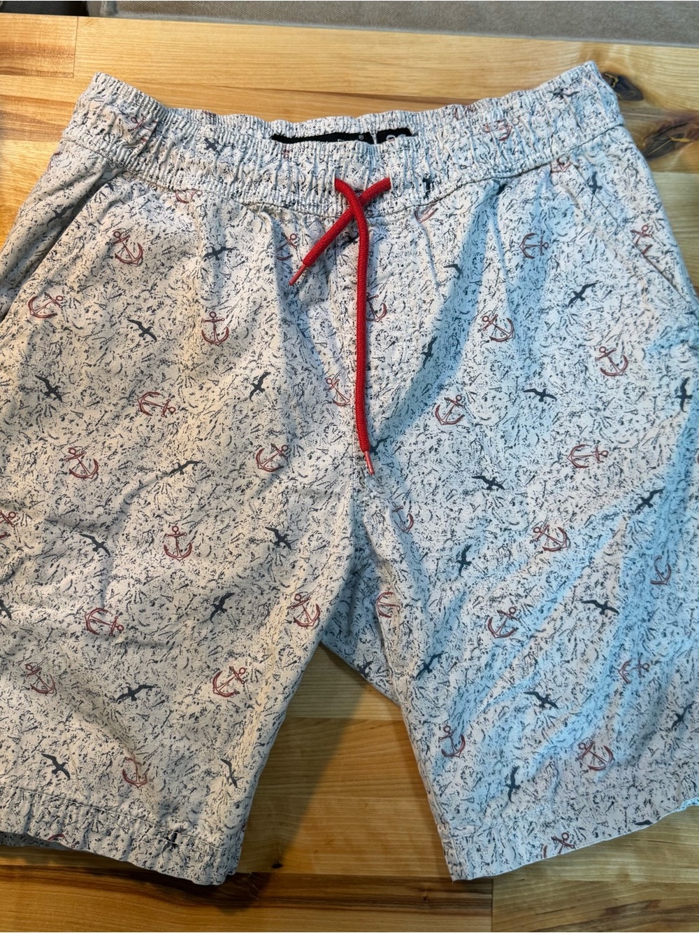 Ticket Men’s Drawstring Shorts Size 28 Anchor Print Cotton Casual Beach